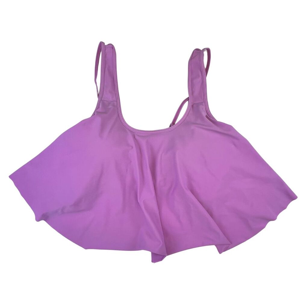 Bandeau Top XL Purple Flowy Ruffle Hem Peplum Vacation Ready Tankini Swimwear